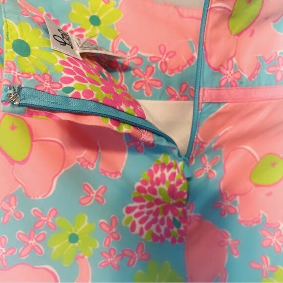 Lilly Pulitzer Skirt Size 10 Estimated Blue Pink Elephant Pattern Ribbon Detail - Picture 5 of 7